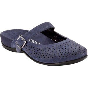 Vionic Lidia Supportive Slip on Perforated Suede Mule/Mary Jane Slides 10 Navy